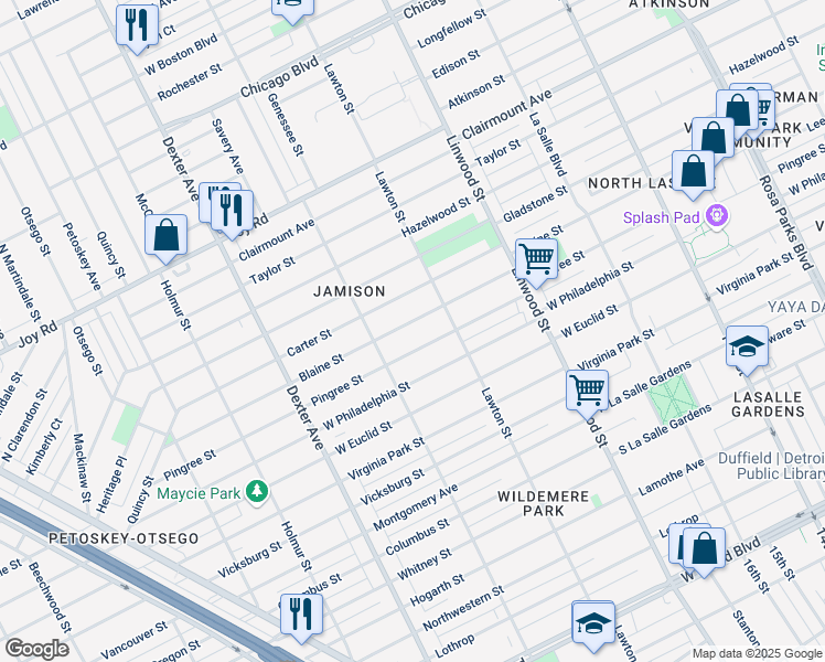 map of restaurants, bars, coffee shops, grocery stores, and more near 2985 Blaine Street in Detroit