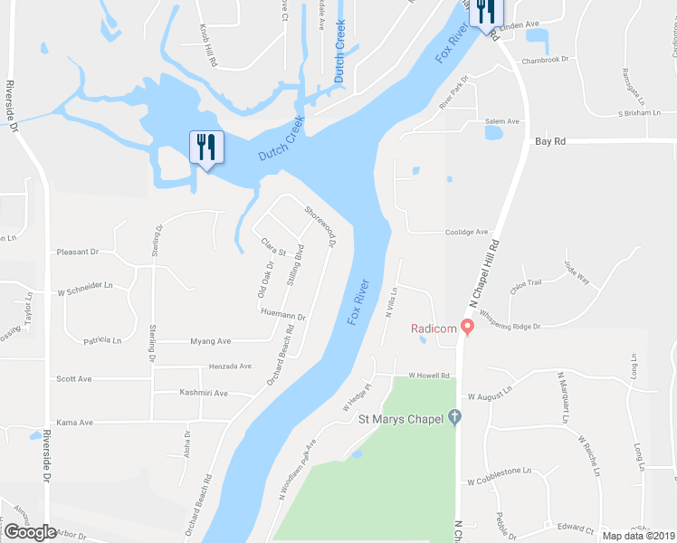 map of restaurants, bars, coffee shops, grocery stores, and more near 2802 Shorewood Drive in McHenry