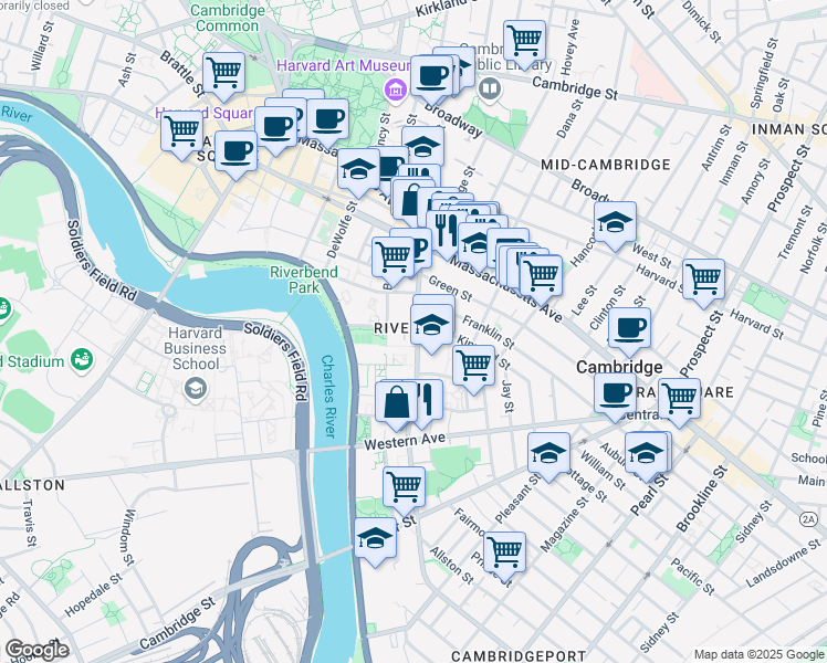 map of restaurants, bars, coffee shops, grocery stores, and more near 81 Putnam Avenue in Cambridge