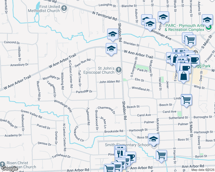map of restaurants, bars, coffee shops, grocery stores, and more near 11804 Turkey Run in Plymouth