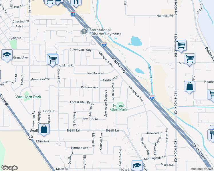 map of restaurants, bars, coffee shops, grocery stores, and more near 1069 Pittview Avenue in Central Point