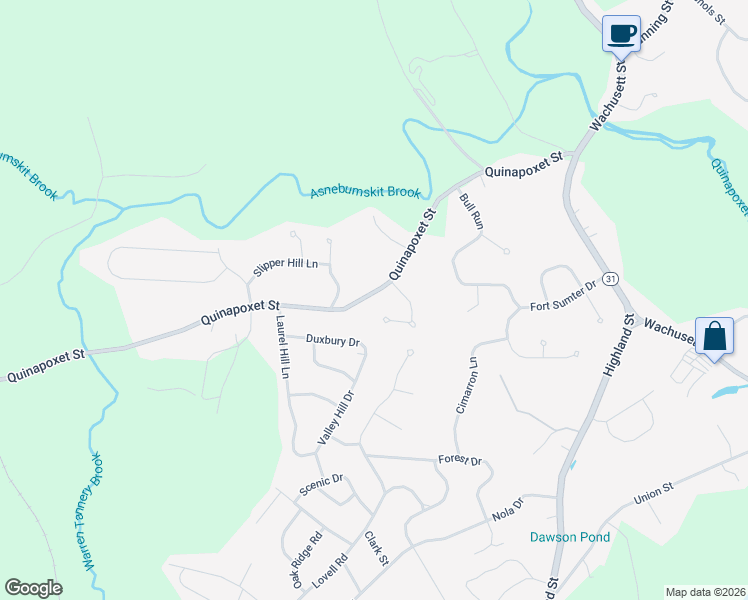 map of restaurants, bars, coffee shops, grocery stores, and more near 421 Quinapoxet Street in Holden