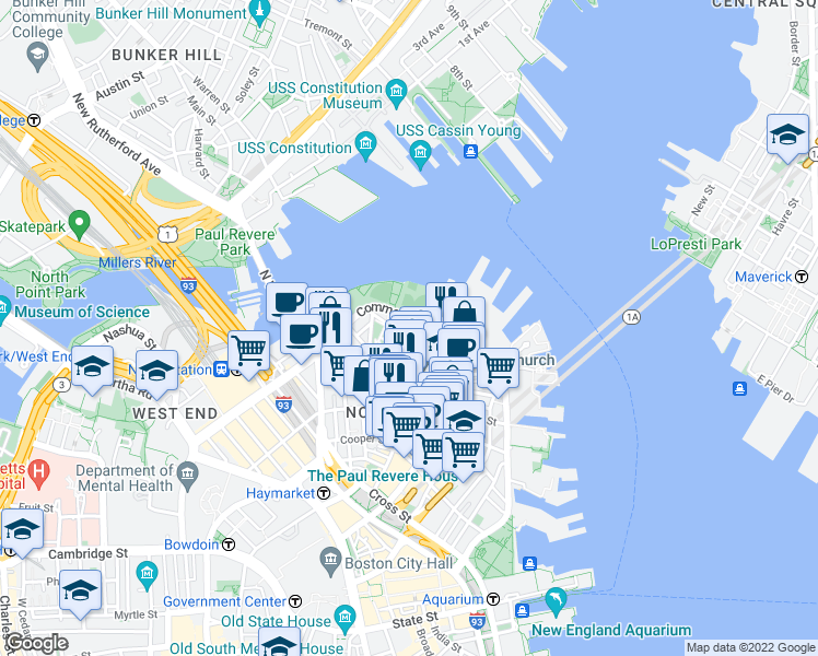 map of restaurants, bars, coffee shops, grocery stores, and more near 7 Jackson Ave in Boston