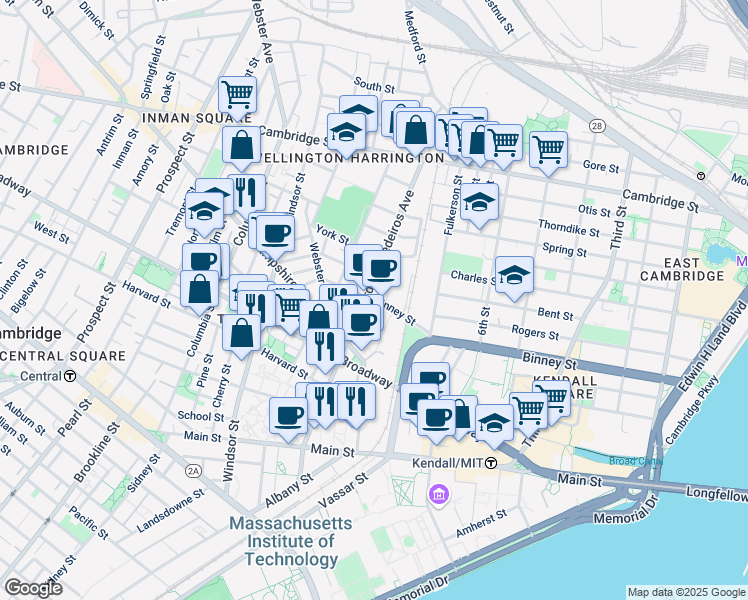 map of restaurants, bars, coffee shops, grocery stores, and more near 399 Binney Street in Cambridge