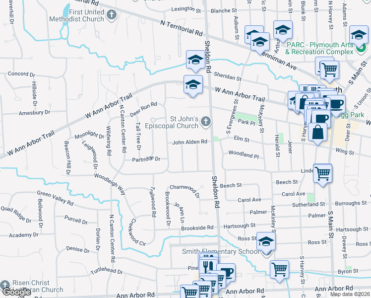 map of restaurants, bars, coffee shops, grocery stores, and more near 11804 Turkey Run in Plymouth