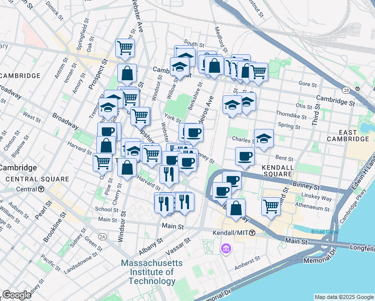 map of restaurants, bars, coffee shops, grocery stores, and more near 233 Cardinal Medeiros Avenue in Cambridge