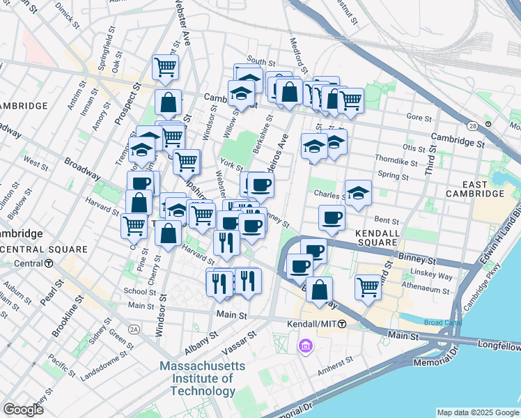 map of restaurants, bars, coffee shops, grocery stores, and more near 1400 Cardinal Medeiros Avenue in Cambridge