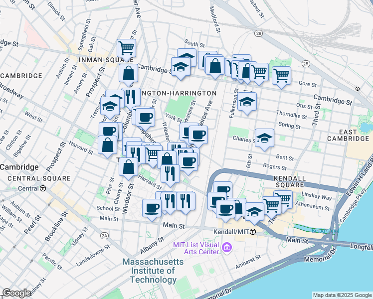 map of restaurants, bars, coffee shops, grocery stores, and more near 1400 Cardinal Medeiros Avenue in Cambridge