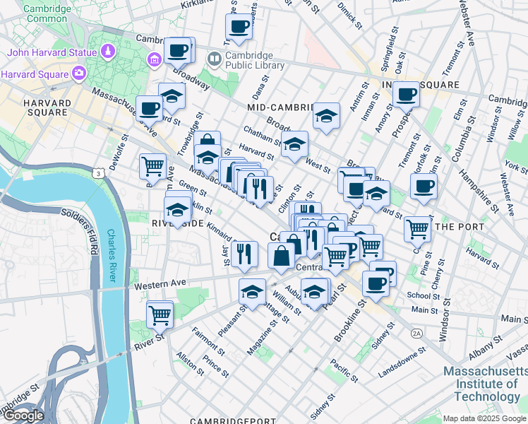 map of restaurants, bars, coffee shops, grocery stores, and more near 864 Massachusetts Avenue in Cambridge