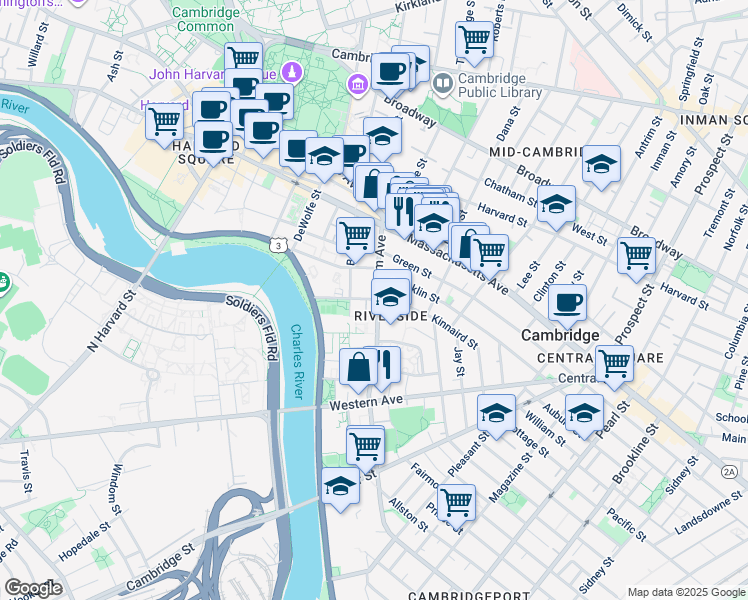 map of restaurants, bars, coffee shops, grocery stores, and more near 81 Putnam Avenue in Cambridge