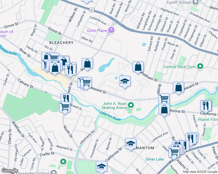 map of restaurants, bars, coffee shops, grocery stores, and more near 4 Repton Place in Watertown