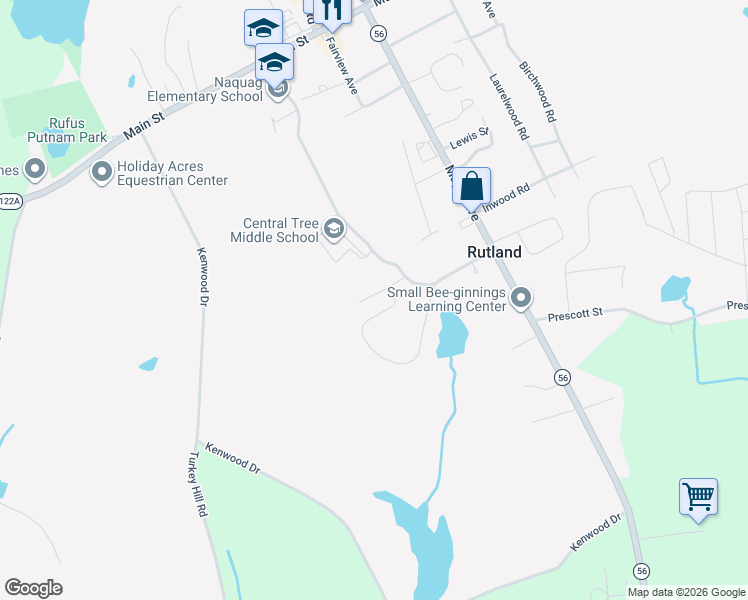 map of restaurants, bars, coffee shops, grocery stores, and more near 23 Fidelity Drive in Rutland