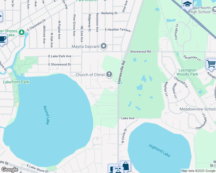 map of restaurants, bars, coffee shops, grocery stores, and more near 511 East Lake Avenue in Round Lake Beach