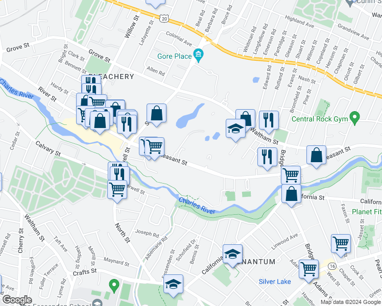 map of restaurants, bars, coffee shops, grocery stores, and more near 4 Repton Place in Watertown