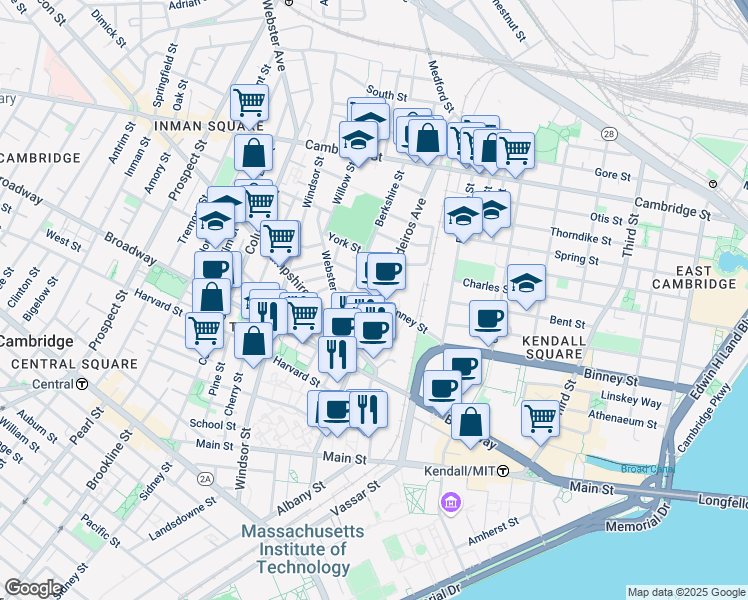 map of restaurants, bars, coffee shops, grocery stores, and more near 1400 Cardinal Medeiros Avenue in Cambridge