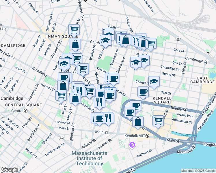 map of restaurants, bars, coffee shops, grocery stores, and more near 1400 Cardinal Medeiros Avenue in Cambridge