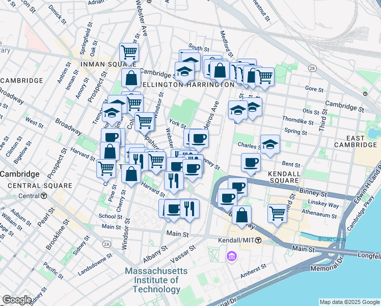 map of restaurants, bars, coffee shops, grocery stores, and more near 1400 Cardinal Medeiros Avenue in Cambridge