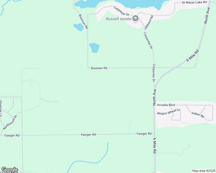 map of restaurants, bars, coffee shops, grocery stores, and more near 5510 Bauman Road in Battle Creek