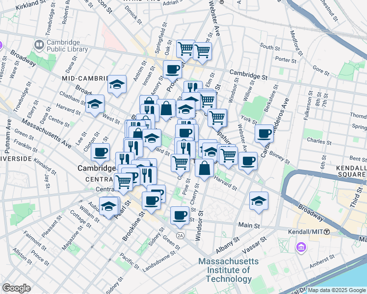 map of restaurants, bars, coffee shops, grocery stores, and more near in Cambridge