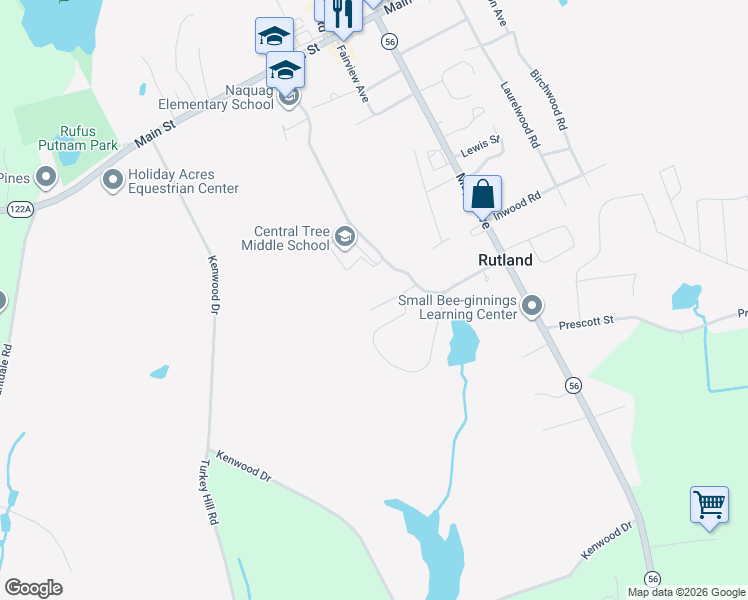 map of restaurants, bars, coffee shops, grocery stores, and more near 23 Fidelity Drive in Rutland