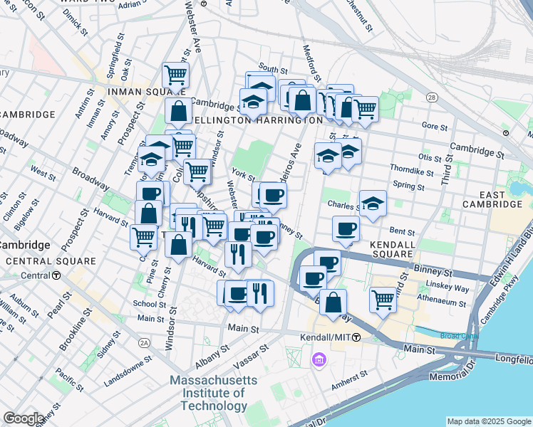 map of restaurants, bars, coffee shops, grocery stores, and more near 1400 Cardinal Medeiros Avenue in Cambridge