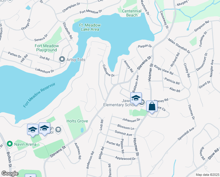 map of restaurants, bars, coffee shops, grocery stores, and more near 654 Stevens Street in Marlborough