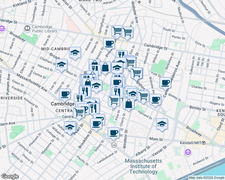 map of restaurants, bars, coffee shops, grocery stores, and more near 10 Elm Street in Cambridge