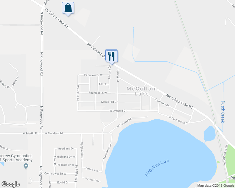 map of restaurants, bars, coffee shops, grocery stores, and more near 2807 Spring Road in McCullom Lake