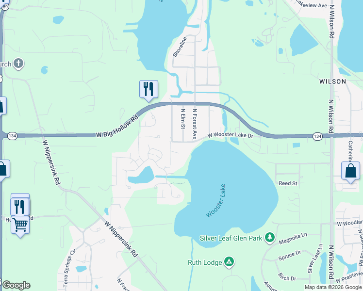 map of restaurants, bars, coffee shops, grocery stores, and more near 26681 West Wooster Lake Drive in Ingleside