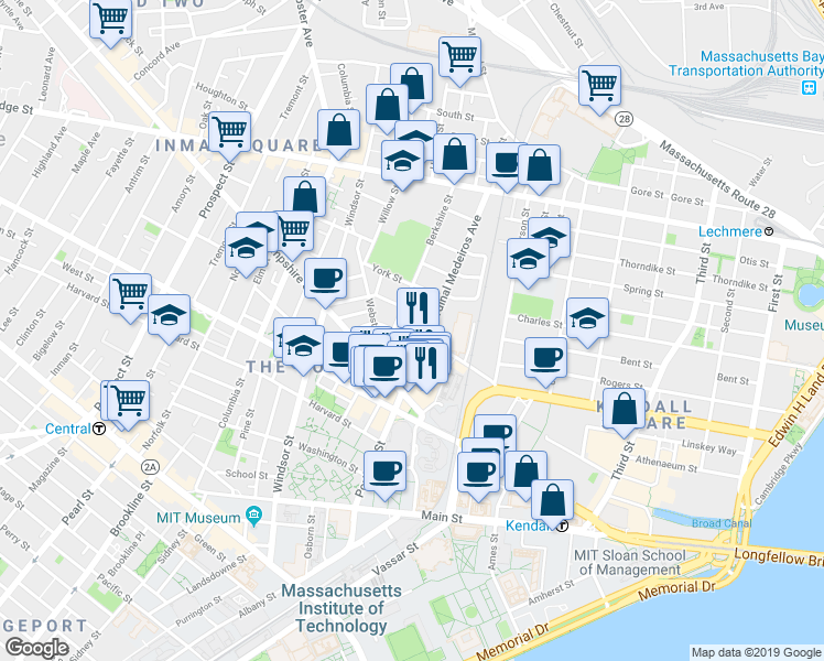 map of restaurants, bars, coffee shops, grocery stores, and more near 1400 Cardinal Medeiros Avenue in Cambridge