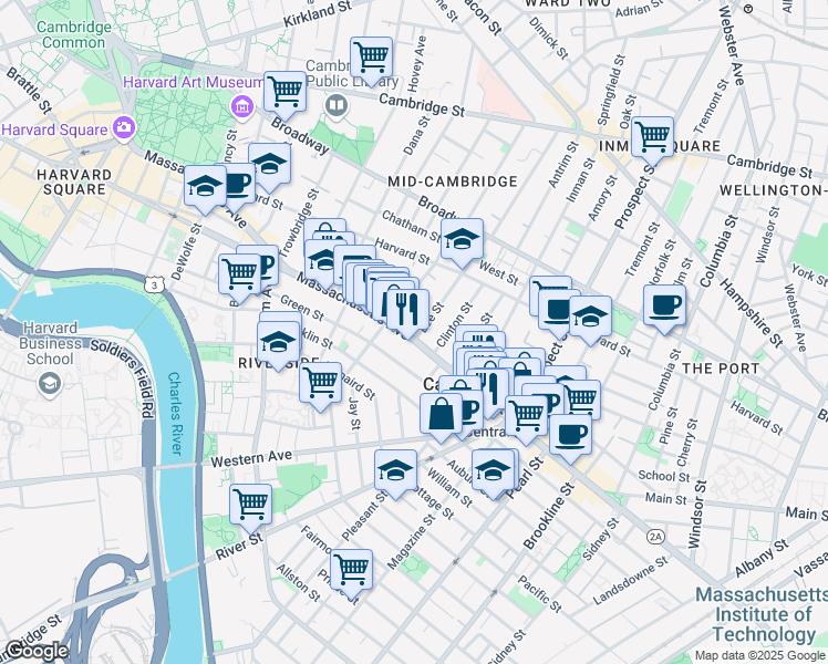 map of restaurants, bars, coffee shops, grocery stores, and more near 864 Massachusetts Avenue in Cambridge