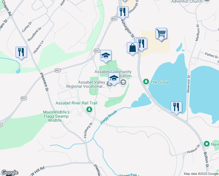 map of restaurants, bars, coffee shops, grocery stores, and more near 215 Fitchburg Street in Marlborough