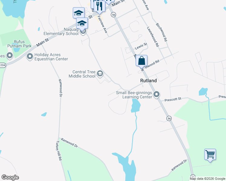 map of restaurants, bars, coffee shops, grocery stores, and more near 23 Fidelity Drive in Rutland