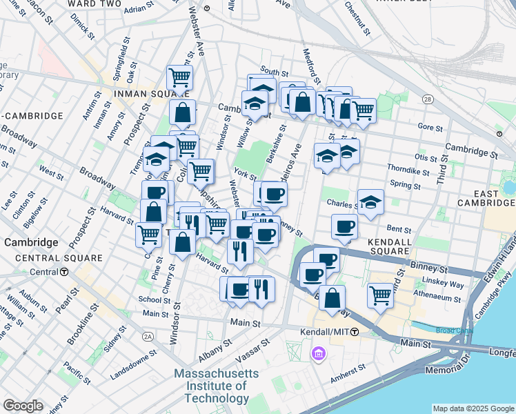 map of restaurants, bars, coffee shops, grocery stores, and more near 1400 Cardinal Medeiros Avenue in Cambridge