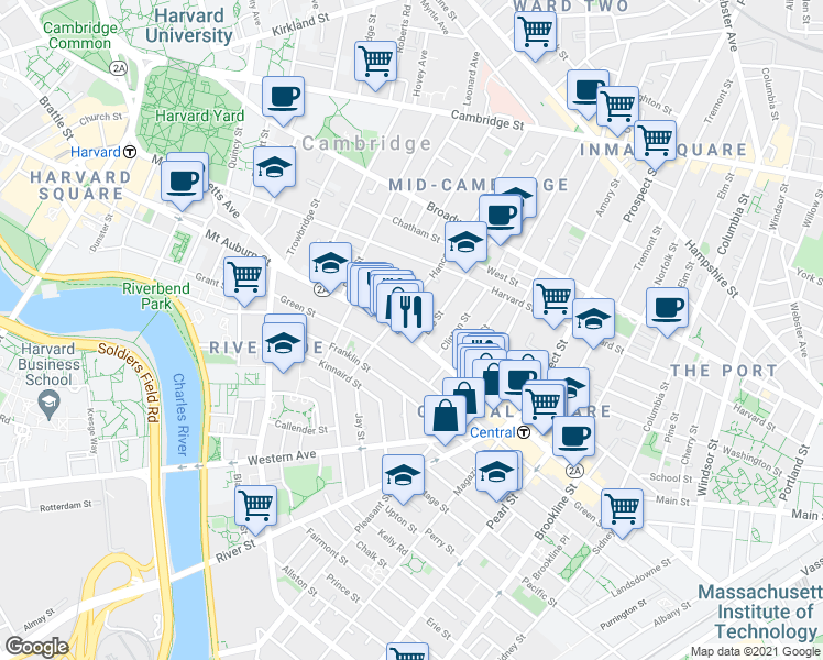 map of restaurants, bars, coffee shops, grocery stores, and more near 864 Massachusetts Avenue in Cambridge