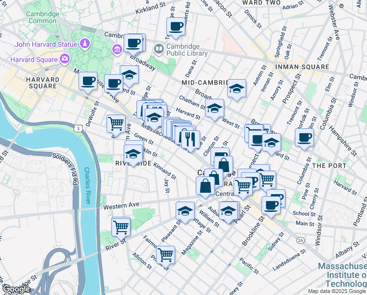 map of restaurants, bars, coffee shops, grocery stores, and more near 512 Green Street in Cambridge
