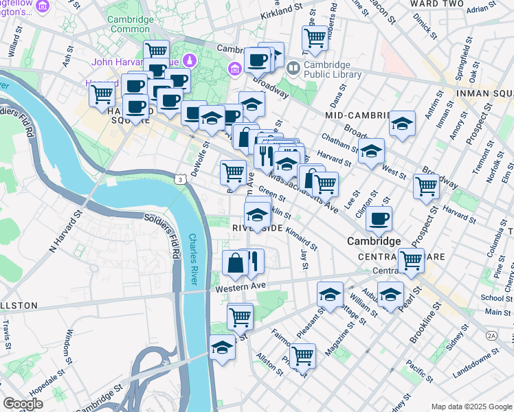 map of restaurants, bars, coffee shops, grocery stores, and more near 81 Putnam Avenue in Cambridge