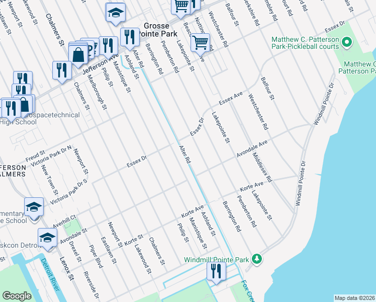 map of restaurants, bars, coffee shops, grocery stores, and more near 442 Ashland Street in Detroit