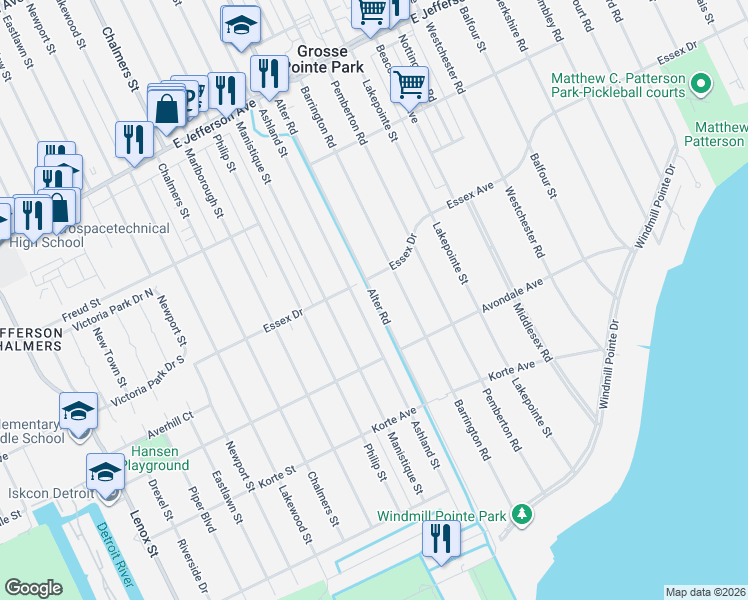 map of restaurants, bars, coffee shops, grocery stores, and more near 442 Ashland Street in Detroit