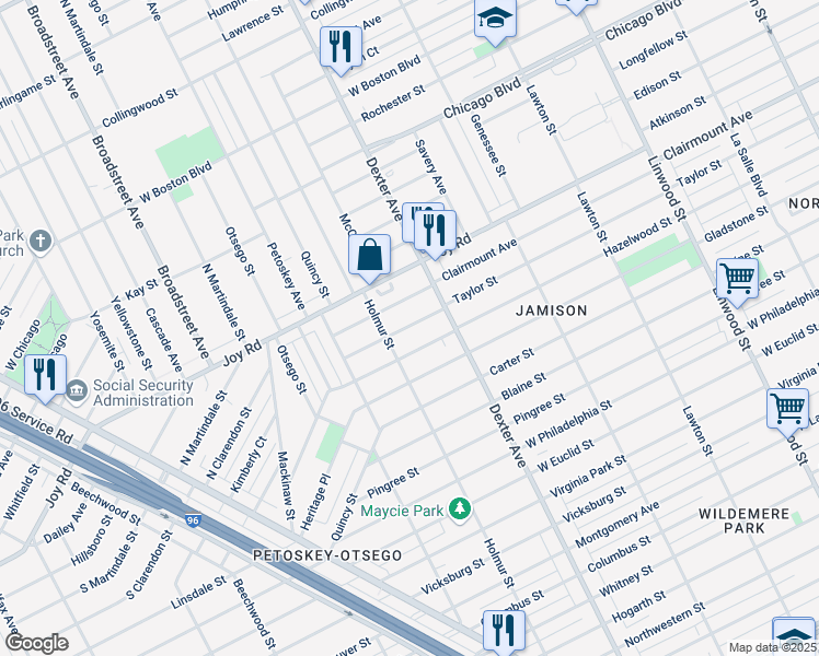 map of restaurants, bars, coffee shops, grocery stores, and more near 3792 Hazelwood Avenue in Detroit