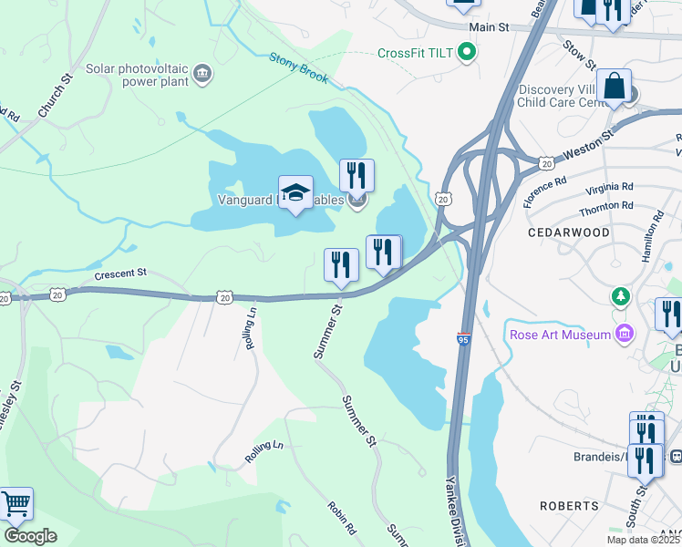 map of restaurants, bars, coffee shops, grocery stores, and more near 161 Boston Post Road in Weston