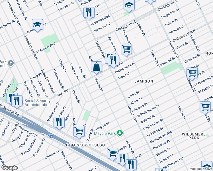 map of restaurants, bars, coffee shops, grocery stores, and more near 3792 Hazelwood Avenue in Detroit
