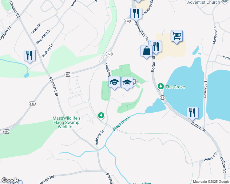 map of restaurants, bars, coffee shops, grocery stores, and more near 215 Fitchburg Street in Marlborough