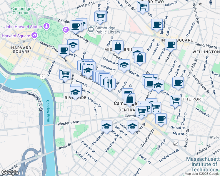 map of restaurants, bars, coffee shops, grocery stores, and more near 106 Hancock Street in Cambridge