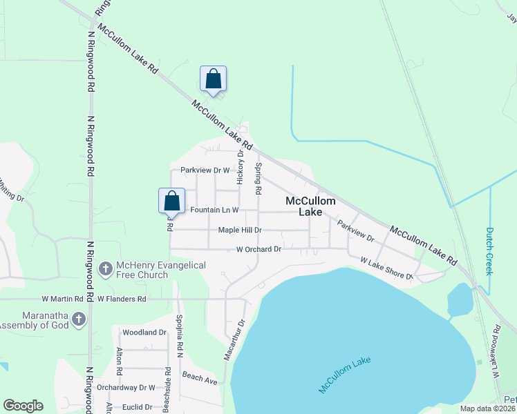 map of restaurants, bars, coffee shops, grocery stores, and more near 2907 Spring Road in McCullom Lake