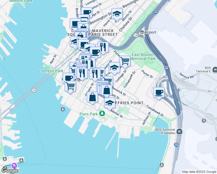 map of restaurants, bars, coffee shops, grocery stores, and more near 2 McKay Place in Boston