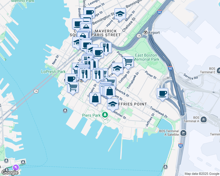 map of restaurants, bars, coffee shops, grocery stores, and more near 2 McKay Place in Boston