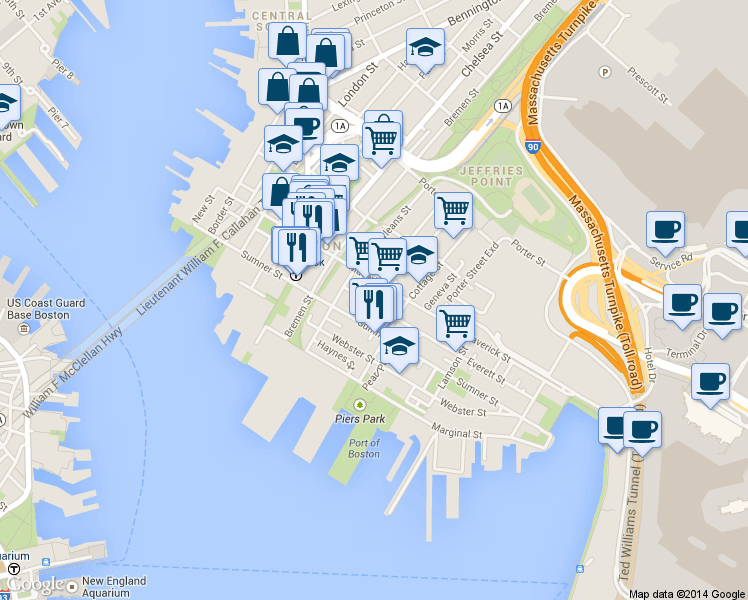 map of restaurants, bars, coffee shops, grocery stores, and more near 2 McKay Place in Boston
