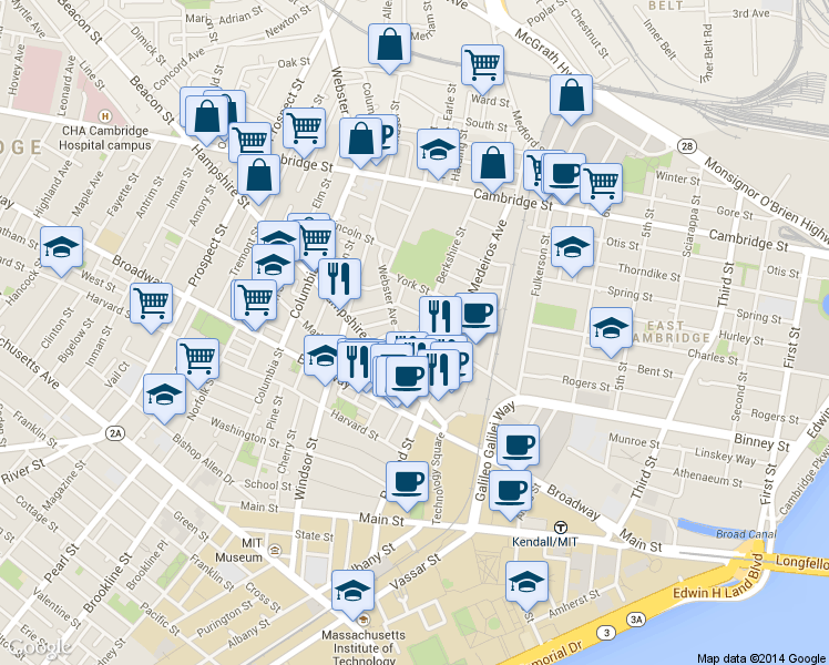 map of restaurants, bars, coffee shops, grocery stores, and more near 44 Plymouth Street in Cambridge
