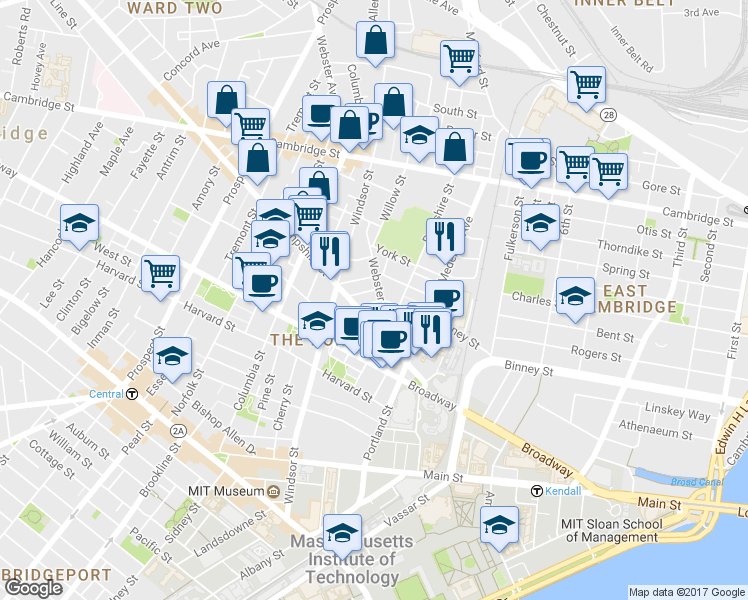 map of restaurants, bars, coffee shops, grocery stores, and more near 44 Plymouth Street in Cambridge